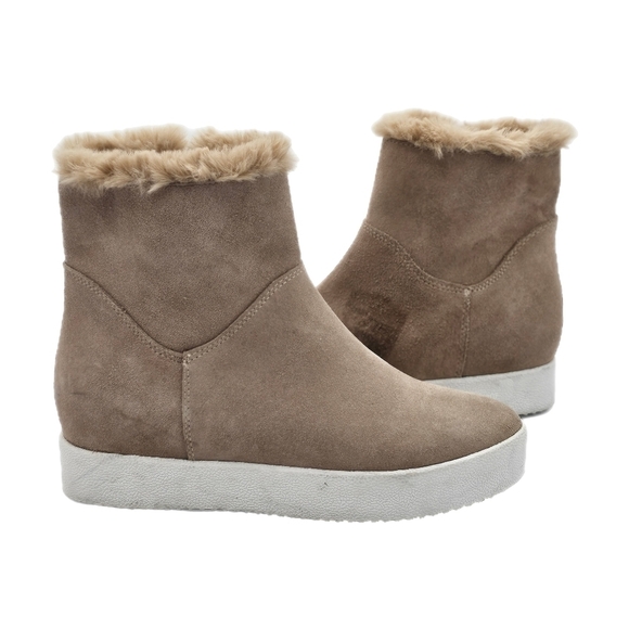 Blondo Haven Womens Platform Boots Side Zip Faux Fur Suede Sand Size 7.5 NEW - Picture 1 of 10